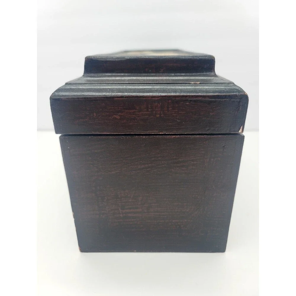 Vintage Wooden Hand Painted Hinged Trinket Box Floral